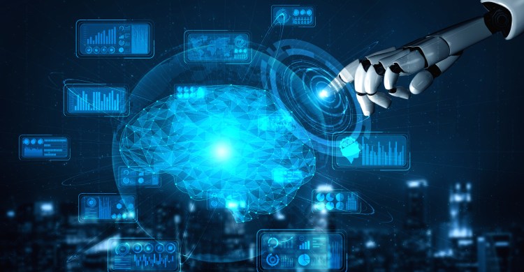 3D rendering: Business process automation concept with robotic hand