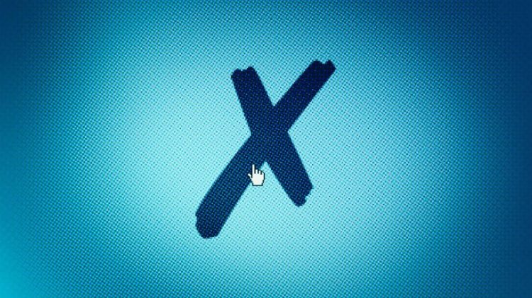 Close up of cross symbol on screen. Website error concept.
