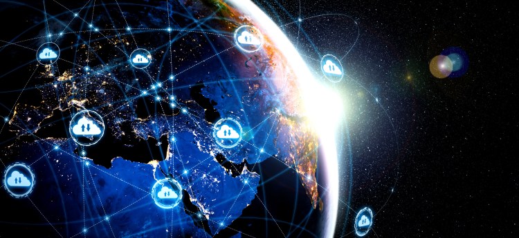 Cloud computing technology and online data storage in innovative perception . Cloud server data storage for global business network concept. Internet server service connection for cloud data transfer. Elements of this image furnished by NASA