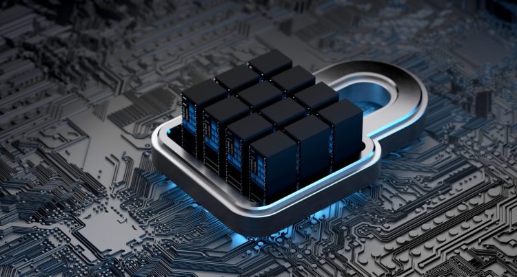 Image of a luck with data centers in the middle of the image of the metallic lock.