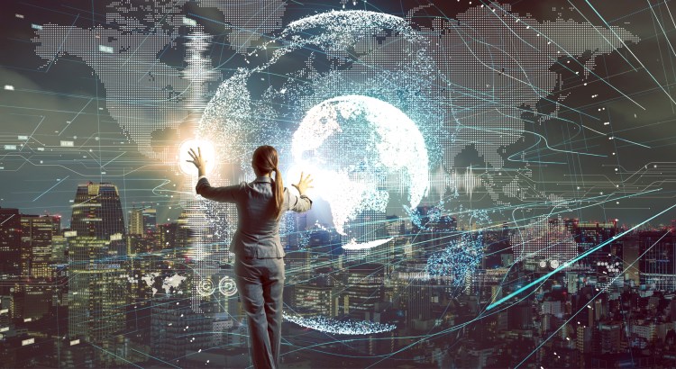 Data visualization for climate tech concept with futuristic graphical user interface.