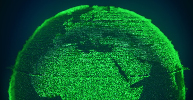 Abstract green holographic 3d globe. Greenchain blockchain concept