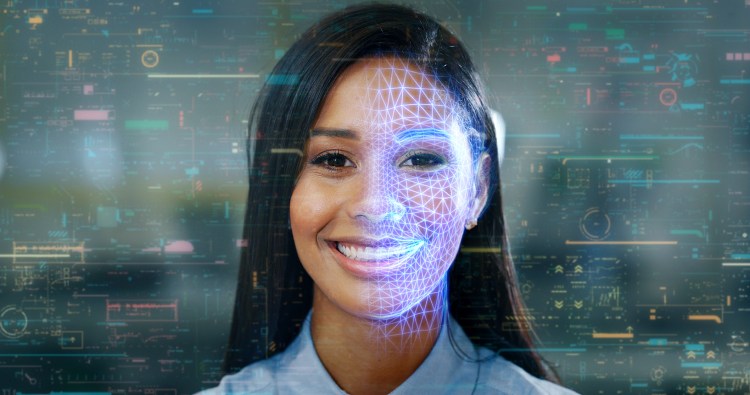 Futuristic and technological scanning of the face of a woman for facial recognition and scanned person. It can serve to ensure personal safety. Concept of: future, security, scanning.