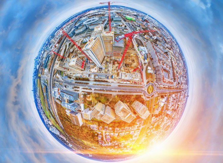 360 degree panorama of construction site. Metaverse worldbuilding concept