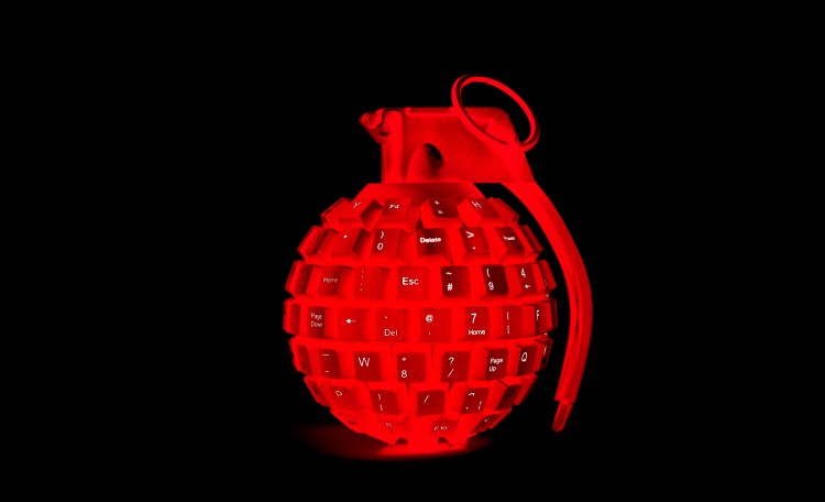 solarized image of red grenade/bomb