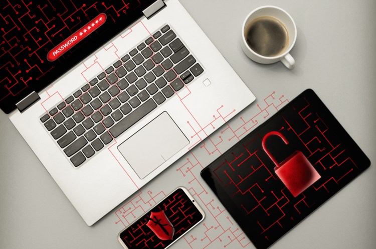 Cyber attack and virus detected concept. The laptop, smartphone and tablet under cyber attack, virus, malware. Image