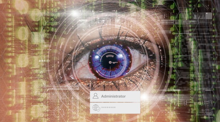 eye authentication with administrator and password over Closeup women eye with futuristic digital technology over the number digic background,security and command in the accesses. surveillance concept