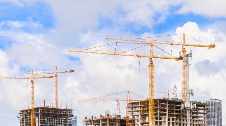 Construction with cranes in Miami, USA