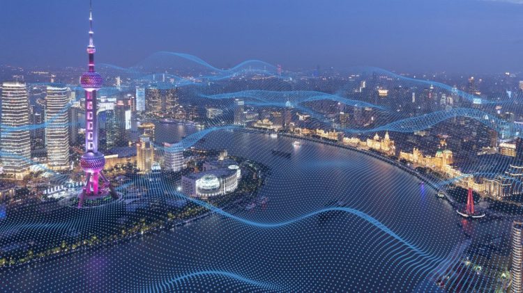 Smart city and communication network concept. 5G. IoT (Internet of Things). Telecommunication.