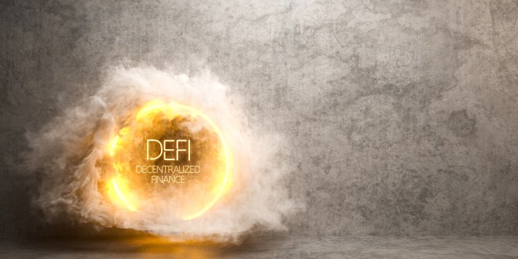 message DEFI - DECENTRALIZED FNANCE in neon letters on a concrete wall