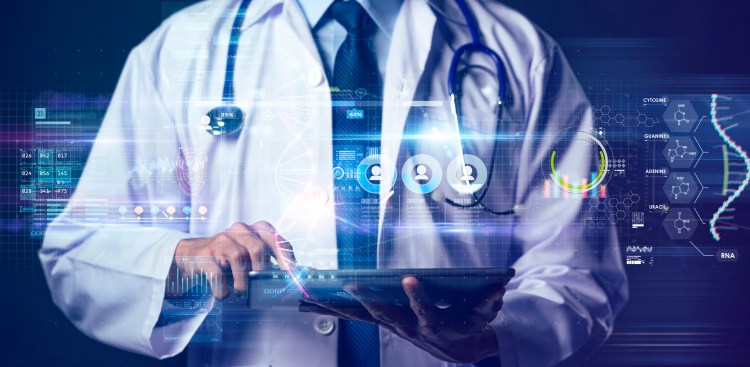 Online doctor telemedicine, future technology trend patient consult doctor get prescription and medicine by online internet mobile tablet augmented reality, hospital health care science concept