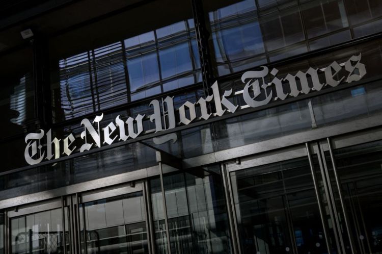 The New York Times Building in New York City on February 1, 2022. - The New York Times announced on January 31, 2022, it had bought Wordle, a phenomenon played by millions just four months after the game burst onto the Internet, for an "undisclosed price in the low seven figures." Created by engineer Josh Wardle, the game consists of guessing one five-letter word per day in just six tries. (Photo by ANGELA WEISS / AFP) (Photo by ANGELA WEISS/AFP via Getty Images)