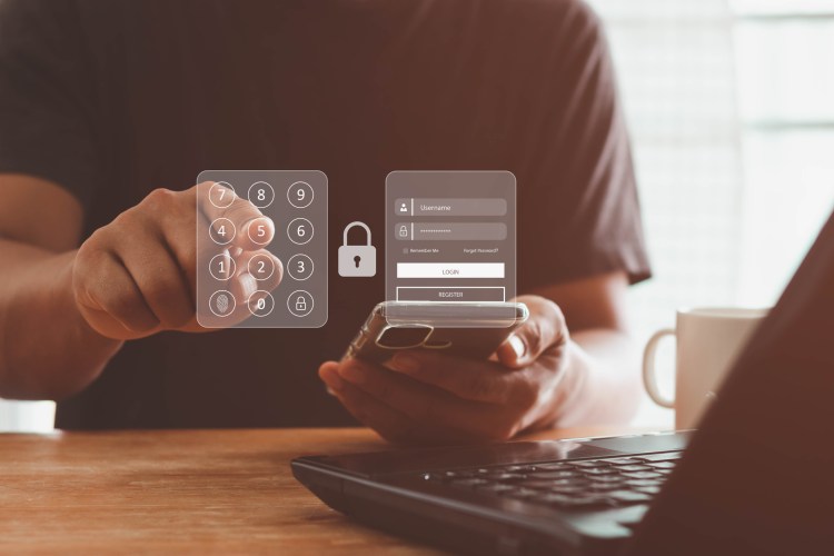 Concept of cyber security in two-step verification, multi-factor authentication, information security, encryption, secure access to user's personal information, secure Internet access, cybersecurity.