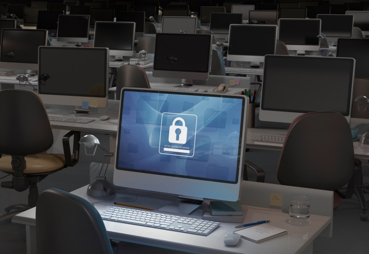 Computer In Dark Office, Password Entry Required
