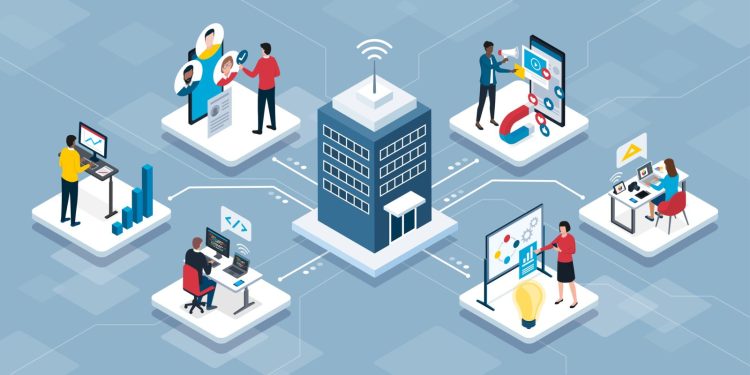 People connecting online and working remotely