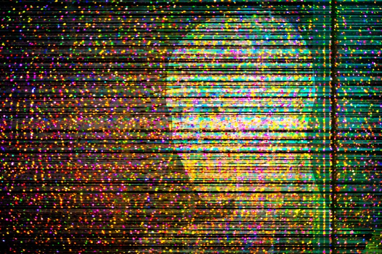 colorful data AI - abstract human face behind lines of colorful data, biometrics, facial recognition