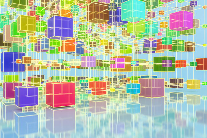3D rendering, color square matrix of different sizes