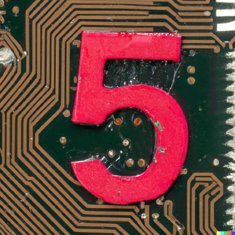 the numeral five on a computer circuit board