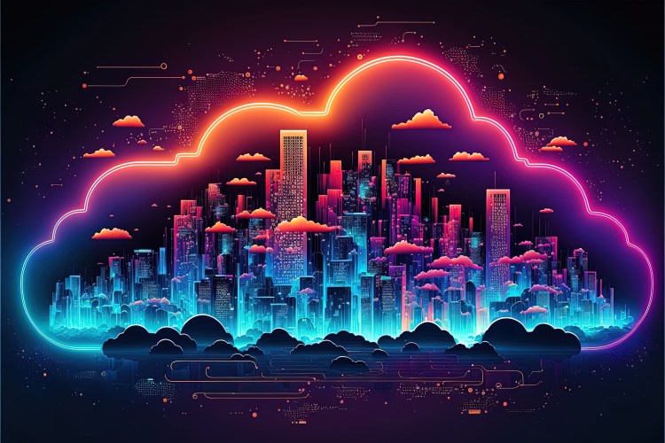 city in a colorful cloud