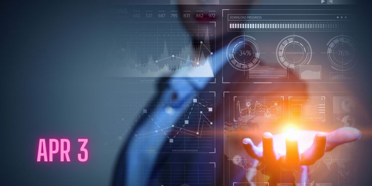 Apr3. Business person holding glowing ball of light with data/charts in the foreground