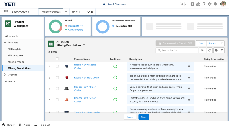 Salesforce dynamic product descriptions