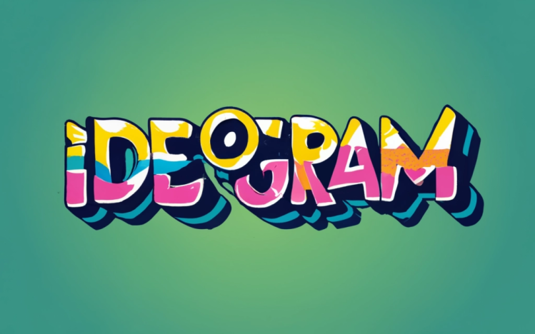 Colorful bold text reading Ideogram on green backdrop generated with Ideogram AI generator.