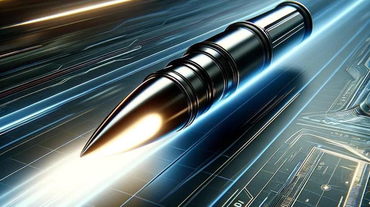 A bullet flies over a blueprint.