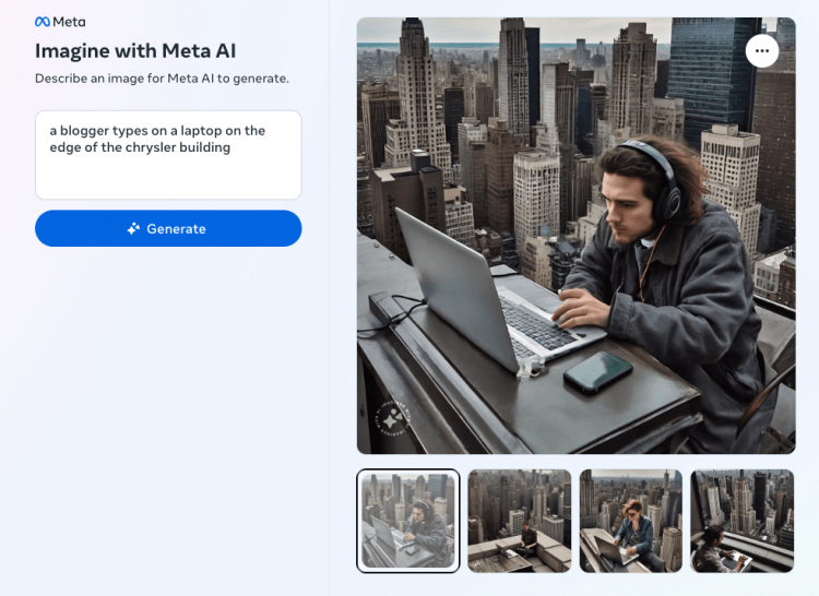 Screenshot showing Meta Imagine AI art generator.