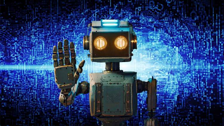AI-generated image of a robot holding out hand.