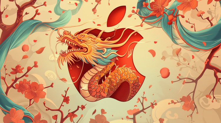 A Chinese dragon appears from the Apple logo