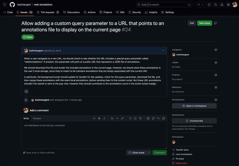 Developers can start to use GitHub Copilot Workspace when they open up an issue. Image credit: GitHub