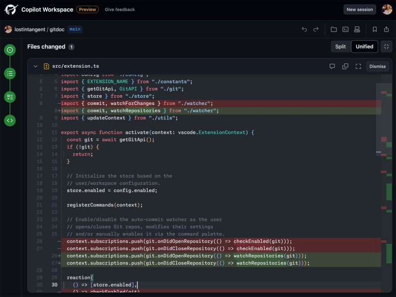 A fullscreen version of GitHub Copilot Workspace. Image credit: GitHub