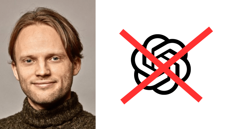 Former OpenAI superalignment co-leader Jan Leike beside a crossed out OpenAI pinwheel logo