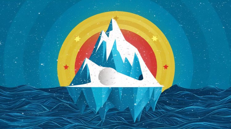Snowflakes falling over Iceberg