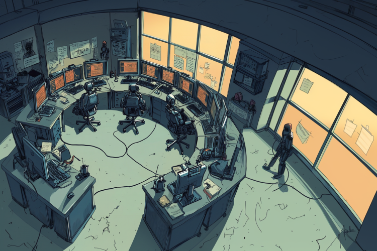 An office but with robot employees