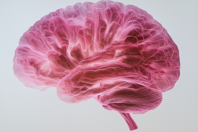Pink backlit photo of the human brain